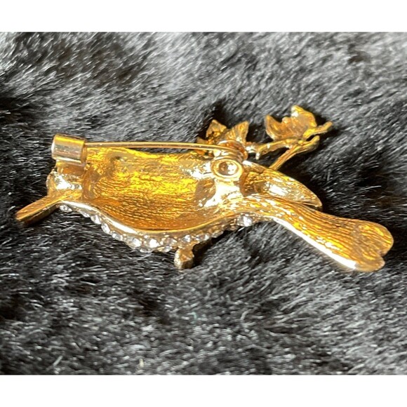Bird Brooch Pin Rhinestones And Enamaled On Gold Toned Metal New Unbranded - Picture 4 of 5